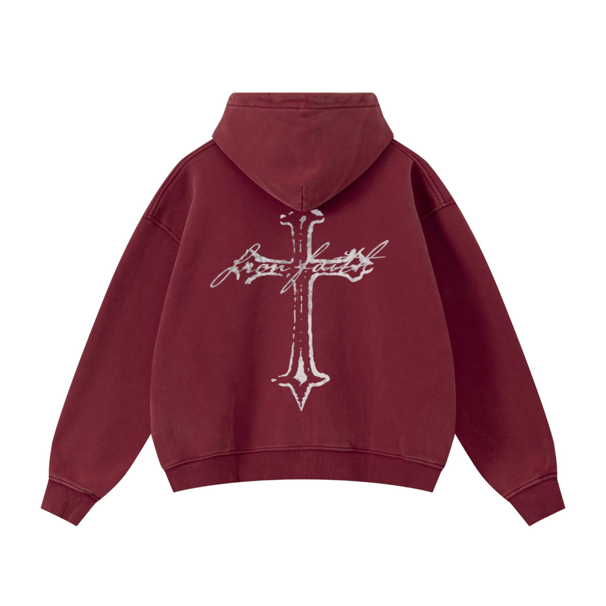 400GSM Unisex Vintage-Wash Boxy-Fit Zip-Up Hoodie Vintage Red