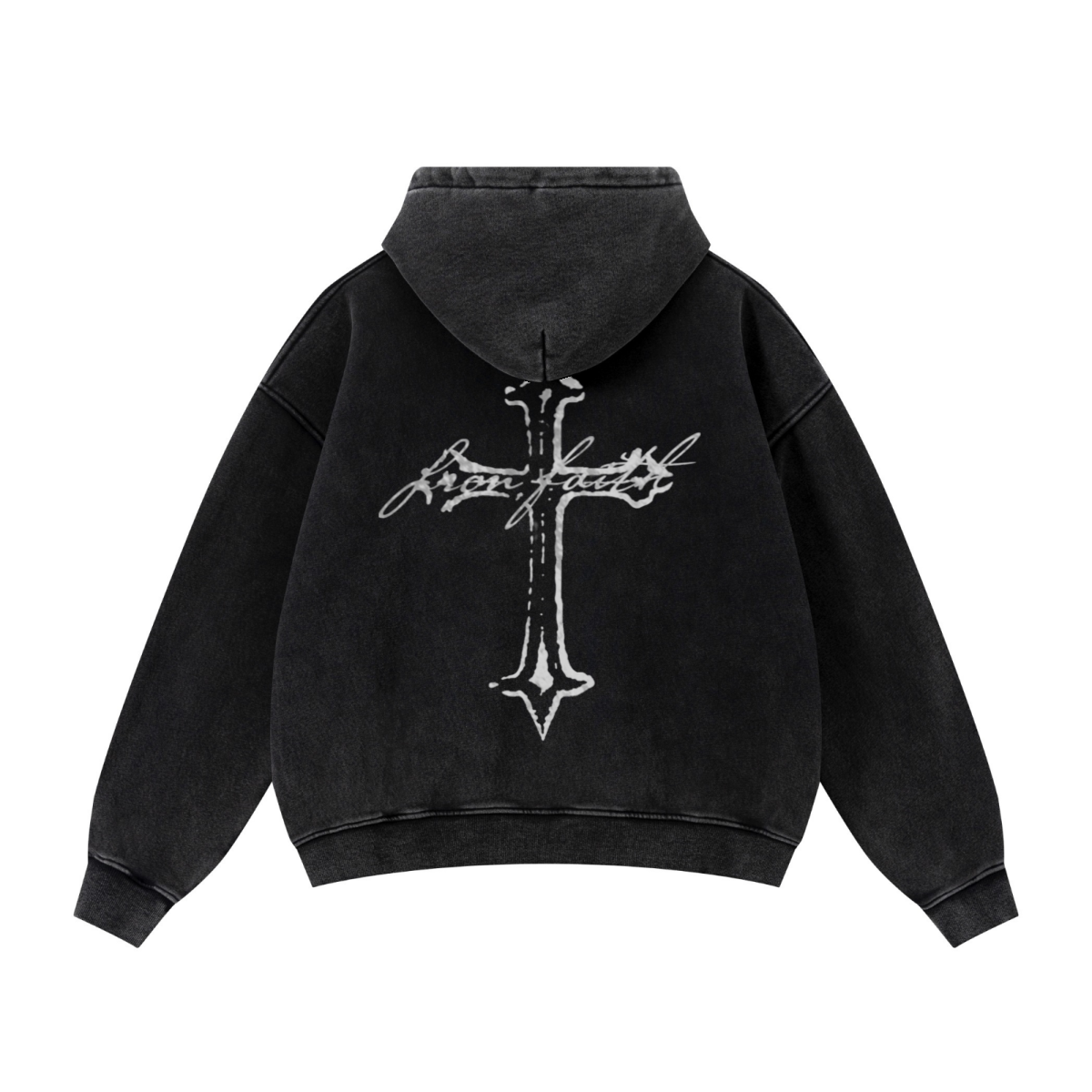 400GSM Unisex Vintage-Wash Boxy-Fit Zip-Up Hoodie Vintage Black