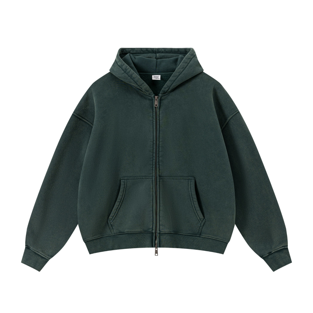 400GSM Unisex Vintage-Wash Boxy-Fit Zip-Up Hoodie Vintage Moss Green
