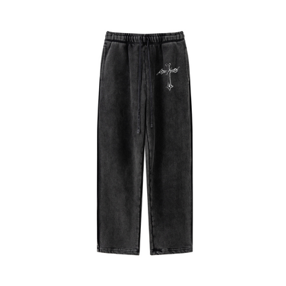 360GSM Men's Fleece Twisted-Stitch Marled Pants Snow Wash Grey