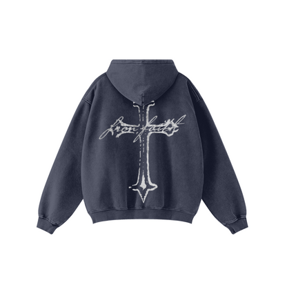 360GSM Unisex Fried-Color Snow-Washed Hoodie Blue