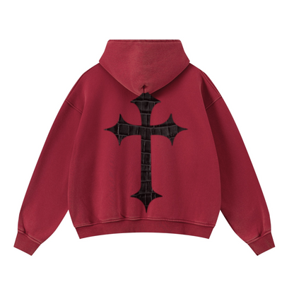 400GSM Unisex Washed Heavyweight Boxy-Fit Hoodie Vintage Red