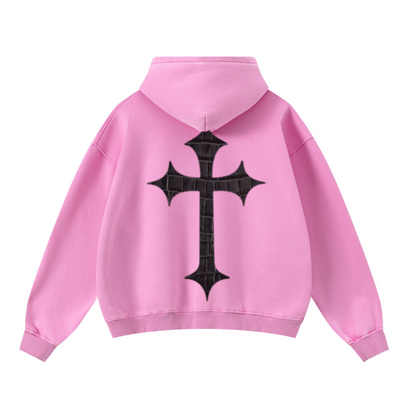 400GSM Unisex Washed Heavyweight Boxy-Fit Hoodie Vintage Peach Pink