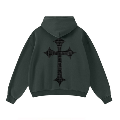400GSM Unisex Washed Heavyweight Boxy-Fit Hoodie Vintage Moss Green