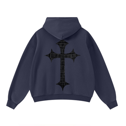 400GSM Unisex Washed Heavyweight Boxy-Fit Hoodie Vintage Royal Blue