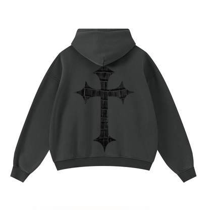 400GSM Unisex Washed Heavyweight Boxy-Fit Hoodie Vintage Dark Grey