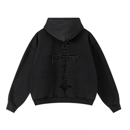 400GSM Unisex Washed Heavyweight Boxy-Fit Hoodie Vintage Black